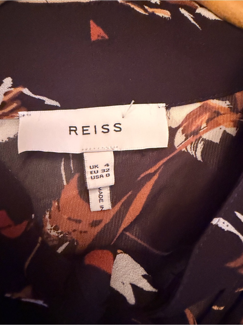 REISS Charolette Black Floral-Print Midi Dress with Rust Accents - Picture 9 of 10
